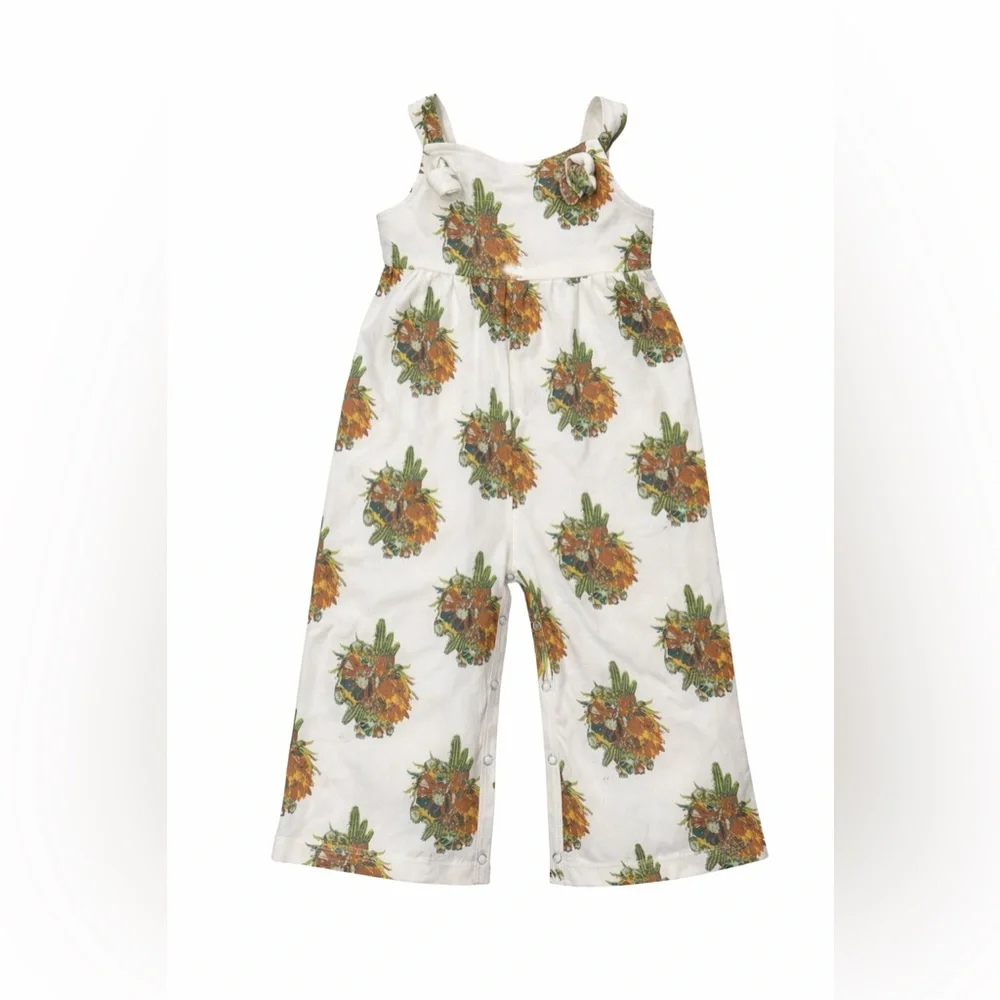 Kate Quinn Organic Tie Overall Gaucho Jumpsuit, Fall Cactus Floral 18-24 mo